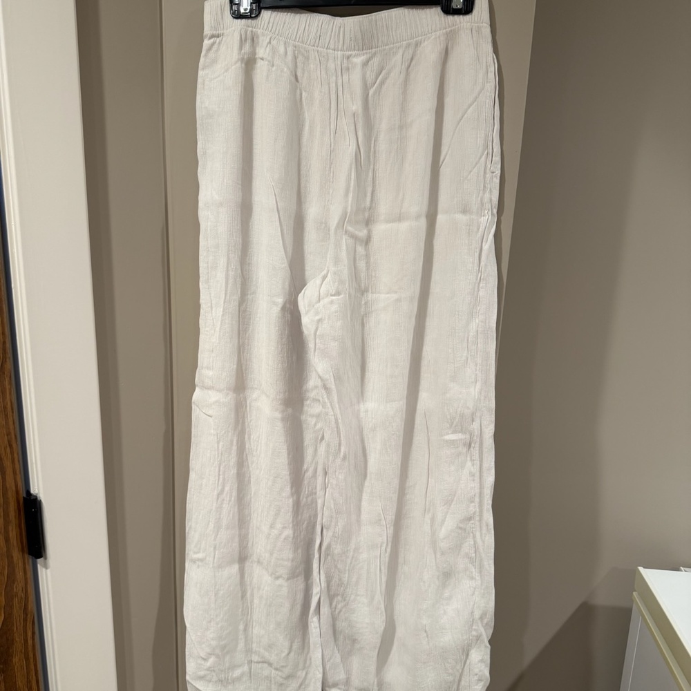 Elastic-Waist Wide Leg Pants - White - Picture 11 of 16
